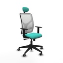 Motilla sincro malla blanca similpiel turquesa brazos 1D base piramidal cabecero fijo ruedas 65mm engomadas