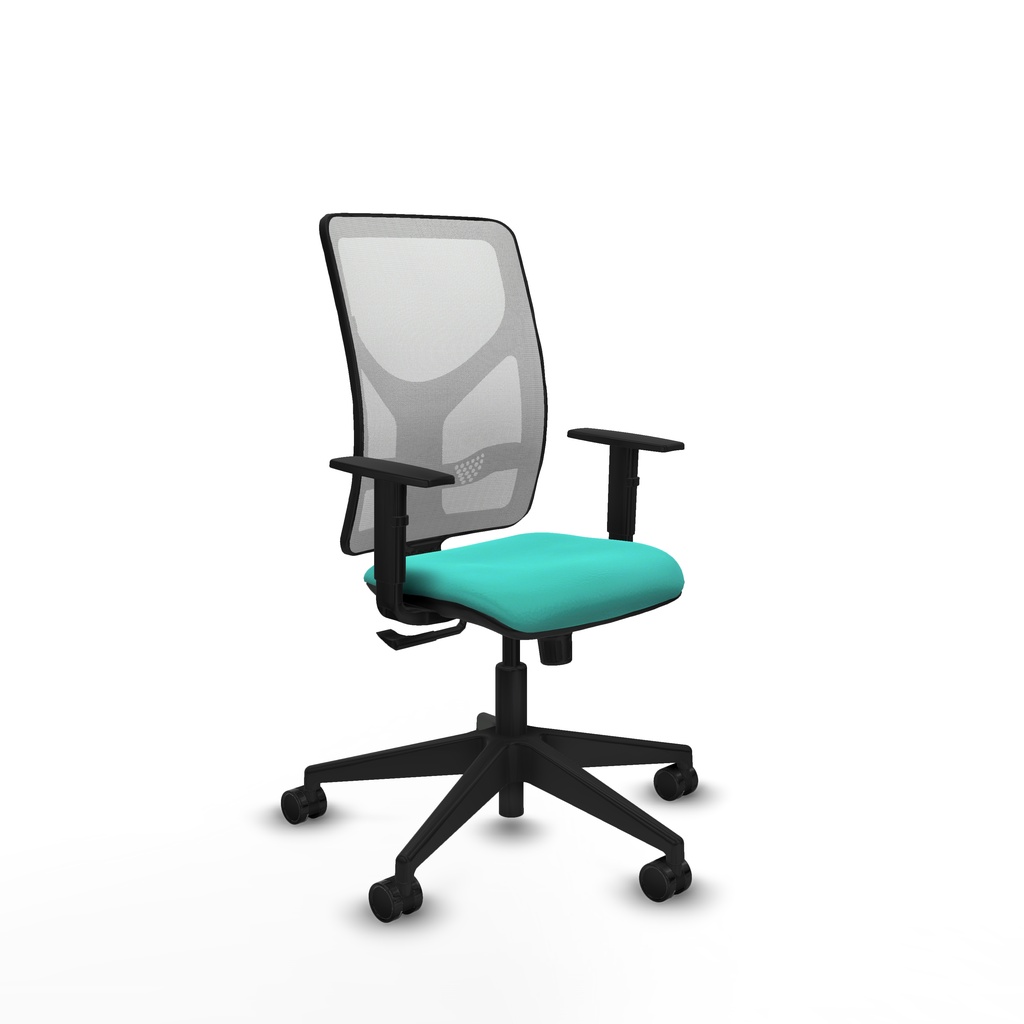 Motilla sincro malla blanca similpiel turquesa brazos 1D base piramidal  ruedas 65mm nailon