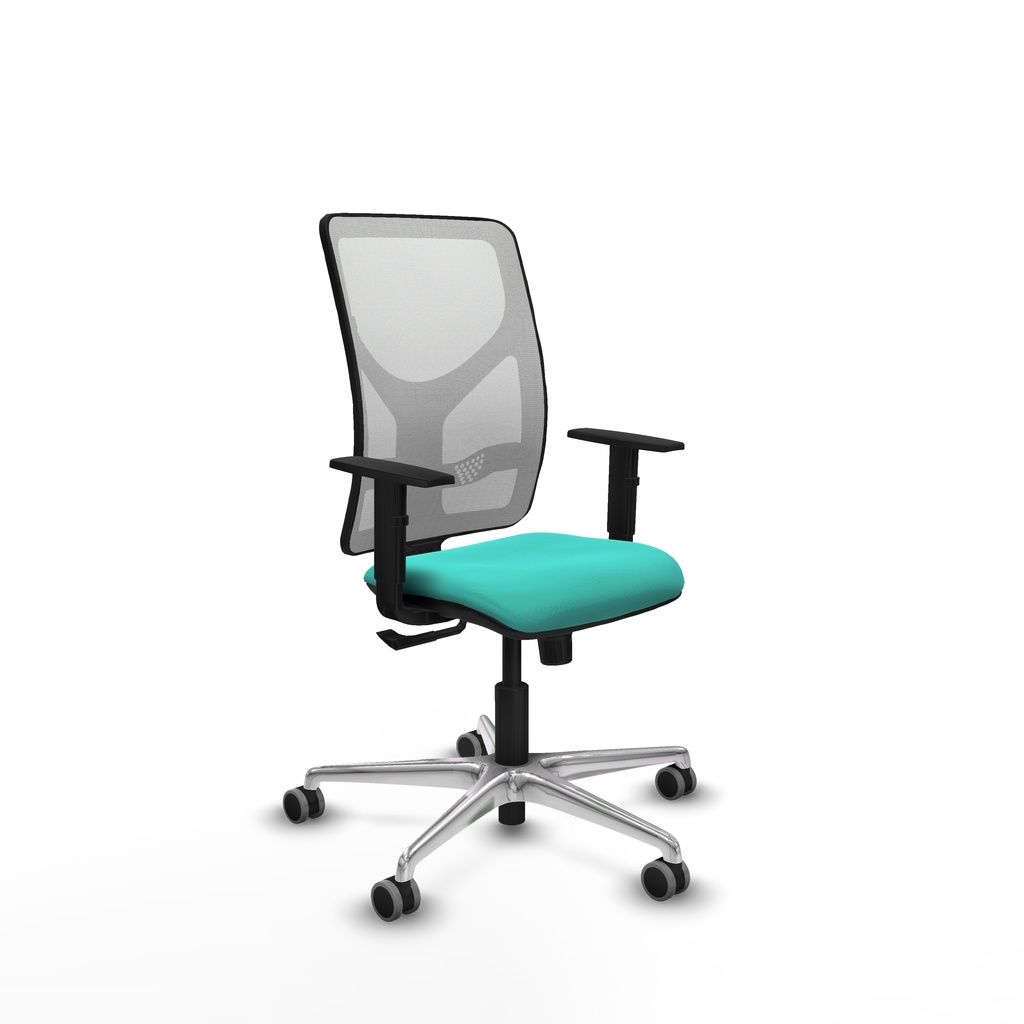 Motilla sincro malla blanca similpiel turquesa brazos 1D base aluminio  ruedas 65mm engomadas