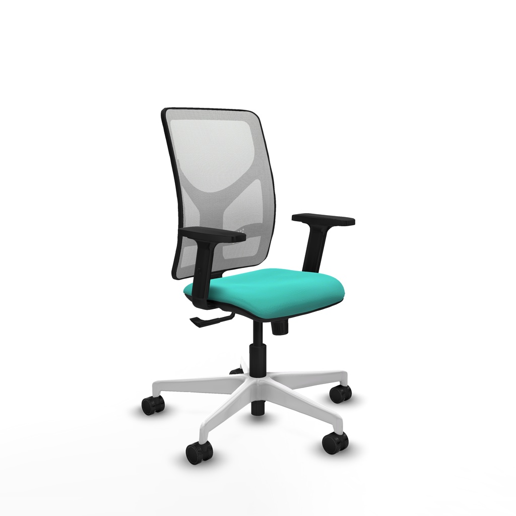 Motilla sincro malla blanca similpiel turquesa brazos 2D base blanca  ruedas 65mm nailon