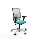 Motilla sincro malla blanca similpiel turquesa brazos 2D base aluminio  ruedas 65mm engomadas