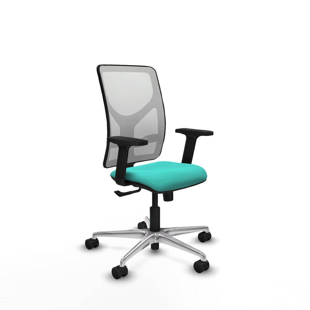 Motilla sincro malla blanca similpiel turquesa brazos 2D base aluminio  ruedas 65mm nailon