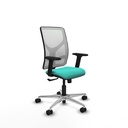 Motilla sincro malla blanca similpiel turquesa brazos 2D base aluminio  ruedas 65mm nailon