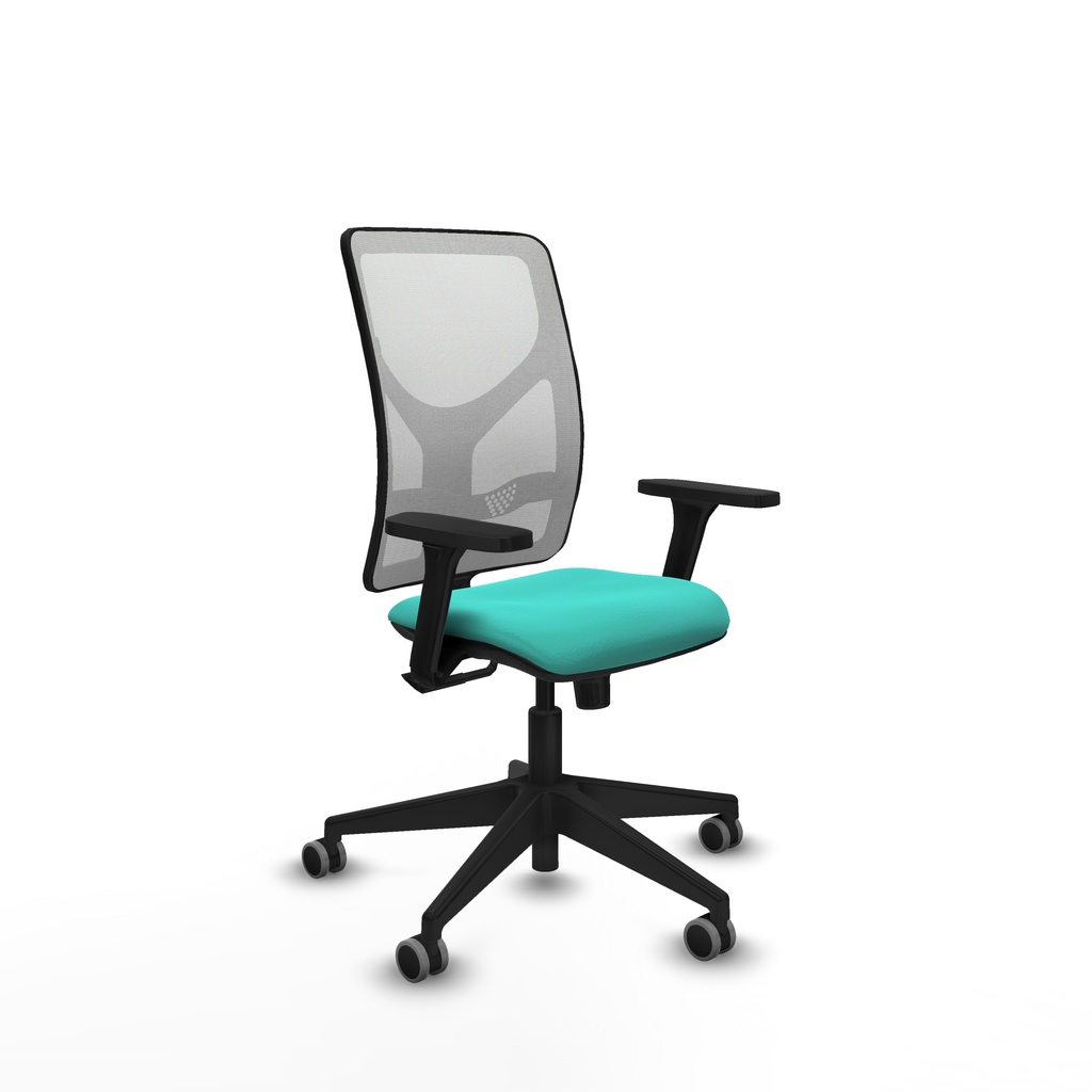 Motilla sincro malla blanca similpiel turquesa brazos 3D base piramidal  ruedas 65mm engomadas
