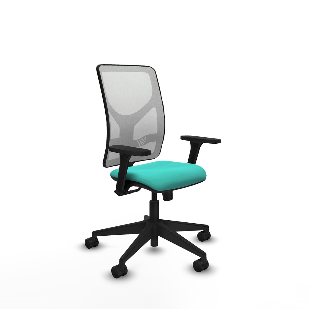 [21S2M2S39B3D066N0] Motilla sincro malla blanca similpiel turquesa brazos 3D base piramidal  ruedas 65mm nailon