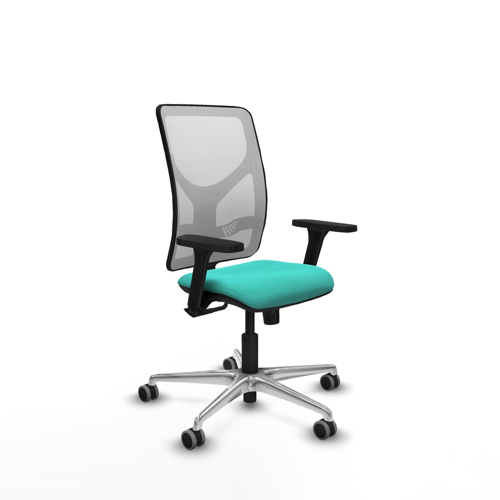 Motilla sincro malla blanca similpiel turquesa brazos 3D base aluminio  ruedas 65mm engomadas