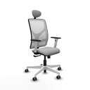 Motilla sincro malla blanca similpiel gris claro brazos blancos base blanca cabecero fijo ruedas 65mm engomadas