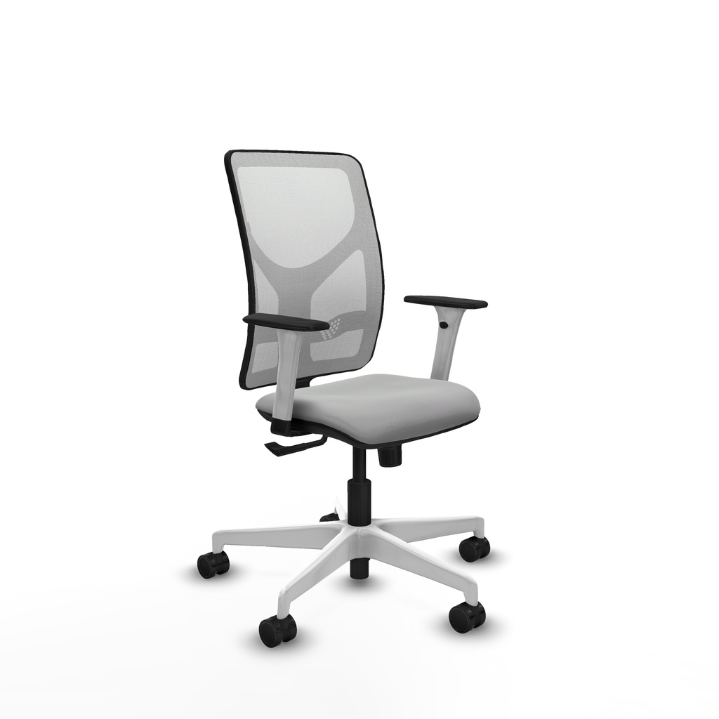 Motilla sincro malla blanca similpiel gris claro brazos blancos base blanca  ruedas 65mm nailon
