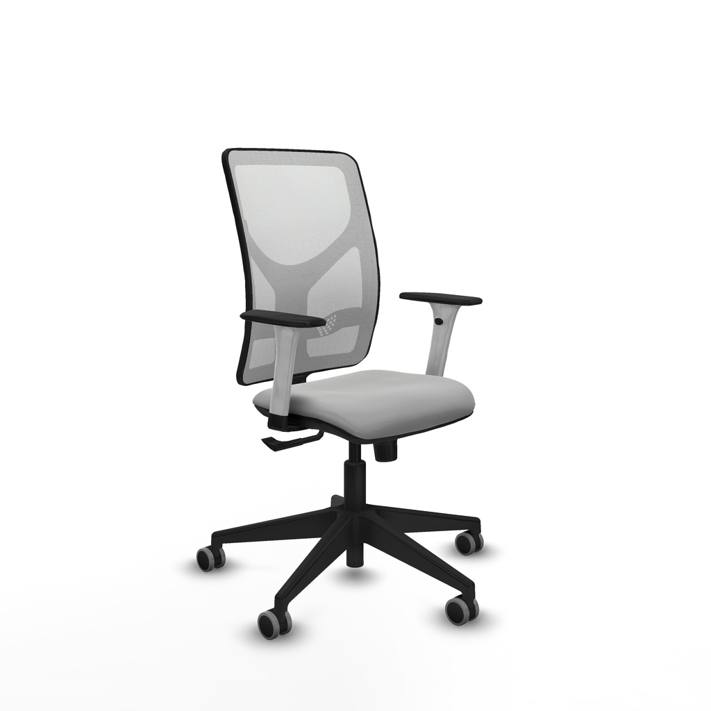Motilla sincro malla blanca similpiel gris claro brazos blancos base piramidal  ruedas 65mm engomadas