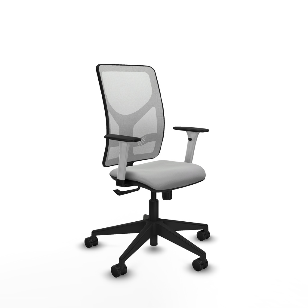 Motilla sincro malla blanca similpiel gris claro brazos blancos base piramidal  ruedas 65mm nailon