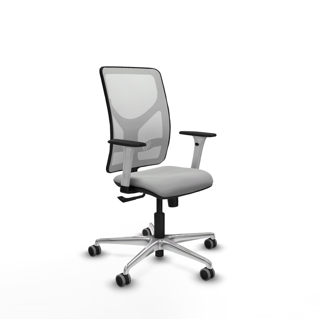 Motilla sincro malla blanca similpiel gris claro brazos blancos base aluminio  ruedas 65mm engomadas
