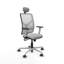 Motilla sincro malla blanca similpiel gris claro brazos blancos base aluminio cabecero fijo ruedas 65mm engomadas