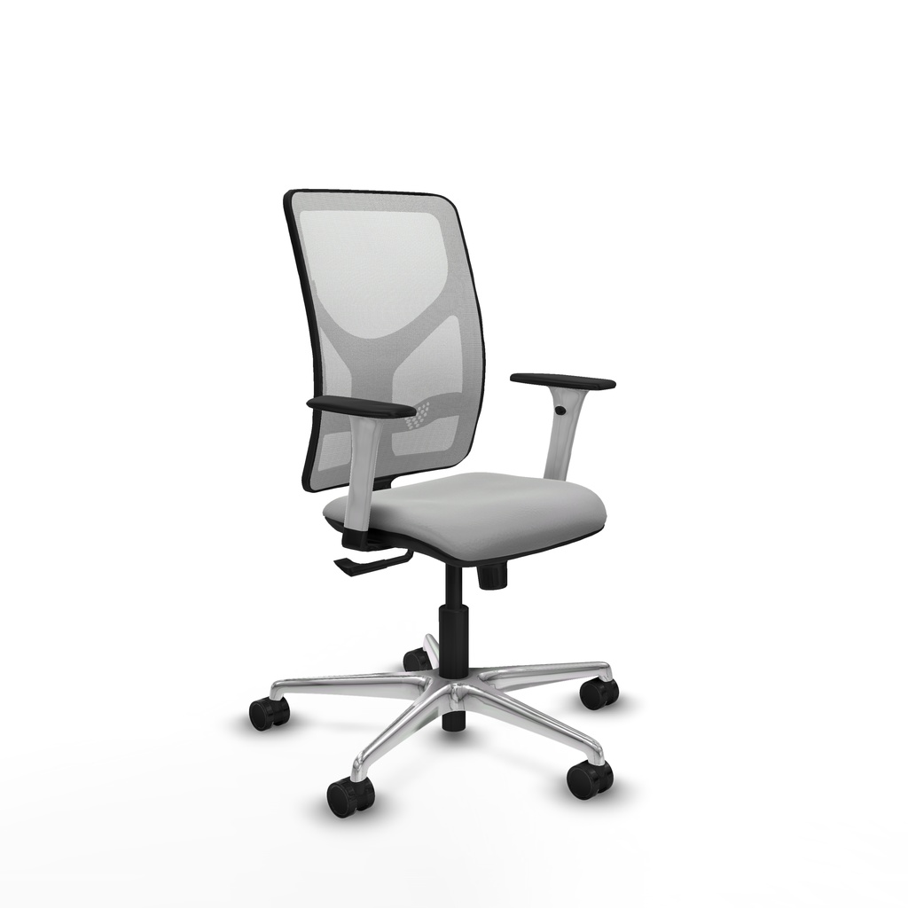 Motilla sincro malla blanca similpiel gris claro brazos blancos base aluminio  ruedas 65mm nailon