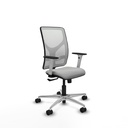 Motilla sincro malla blanca similpiel gris claro brazos blancos base aluminio  ruedas 65mm nailon