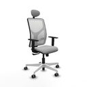Motilla sincro malla blanca similpiel gris claro brazos 1D base blanca cabecero fijo ruedas 65mm engomadas