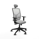 Motilla sincro malla blanca similpiel gris claro brazos 1D base piramidal cabecero fijo ruedas 65mm engomadas
