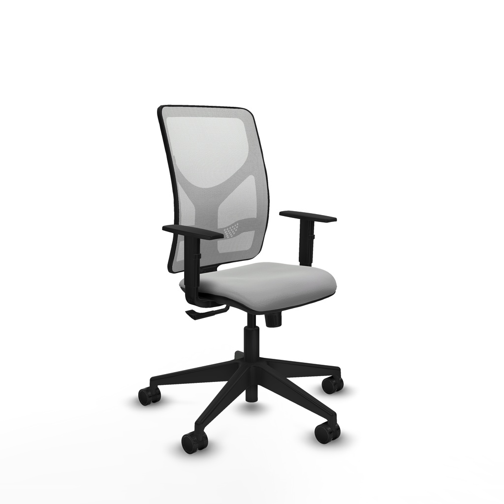 Motilla sincro malla blanca similpiel gris claro brazos 1D base piramidal  ruedas 65mm nailon