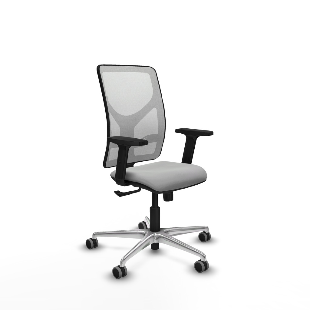 Motilla sincro malla blanca similpiel gris claro brazos 2D base aluminio  ruedas 65mm engomadas