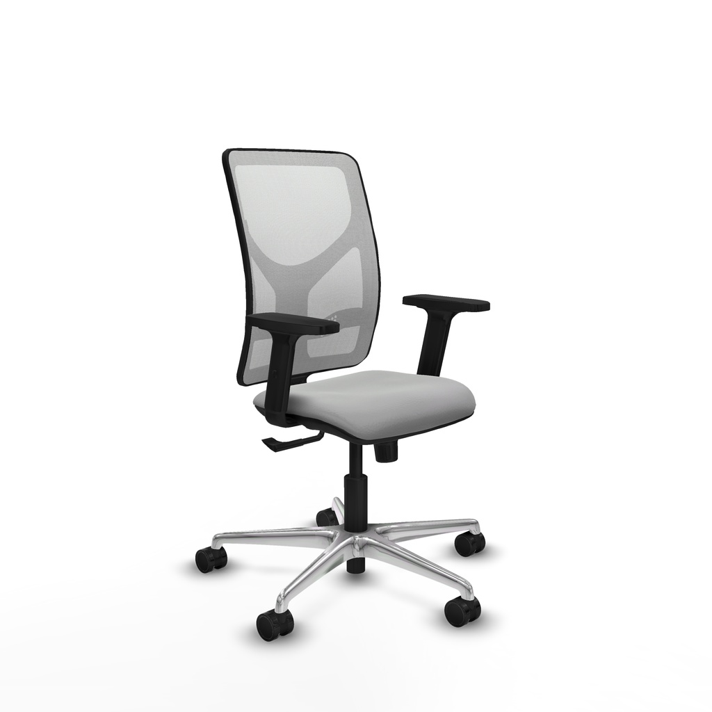 Motilla sincro malla blanca similpiel gris claro brazos 2D base aluminio  ruedas 65mm nailon