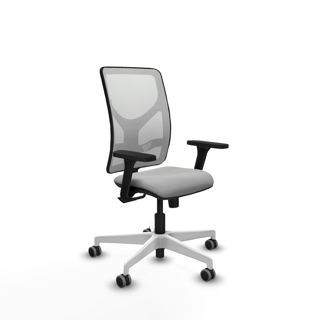 Motilla sincro malla blanca similpiel gris claro brazos 3D base blanca  ruedas 65mm engomadas