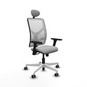 Motilla sincro malla blanca similpiel gris claro brazos 3D base blanca cabecero fijo ruedas 65mm engomadas
