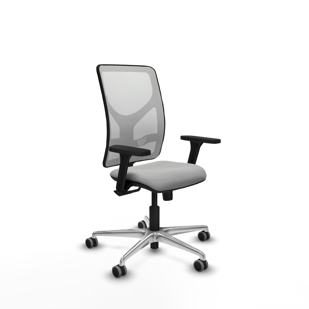 Motilla sincro malla blanca similpiel gris claro brazos 3D base aluminio  ruedas 65mm engomadas