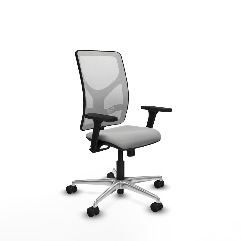 Motilla sincro malla blanca similpiel gris claro brazos 3D base aluminio  ruedas 65mm nailon