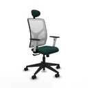 Motilla sincro malla blanca similpiel verde botella brazos blancos base piramidal cabecero fijo ruedas 65mm nailon