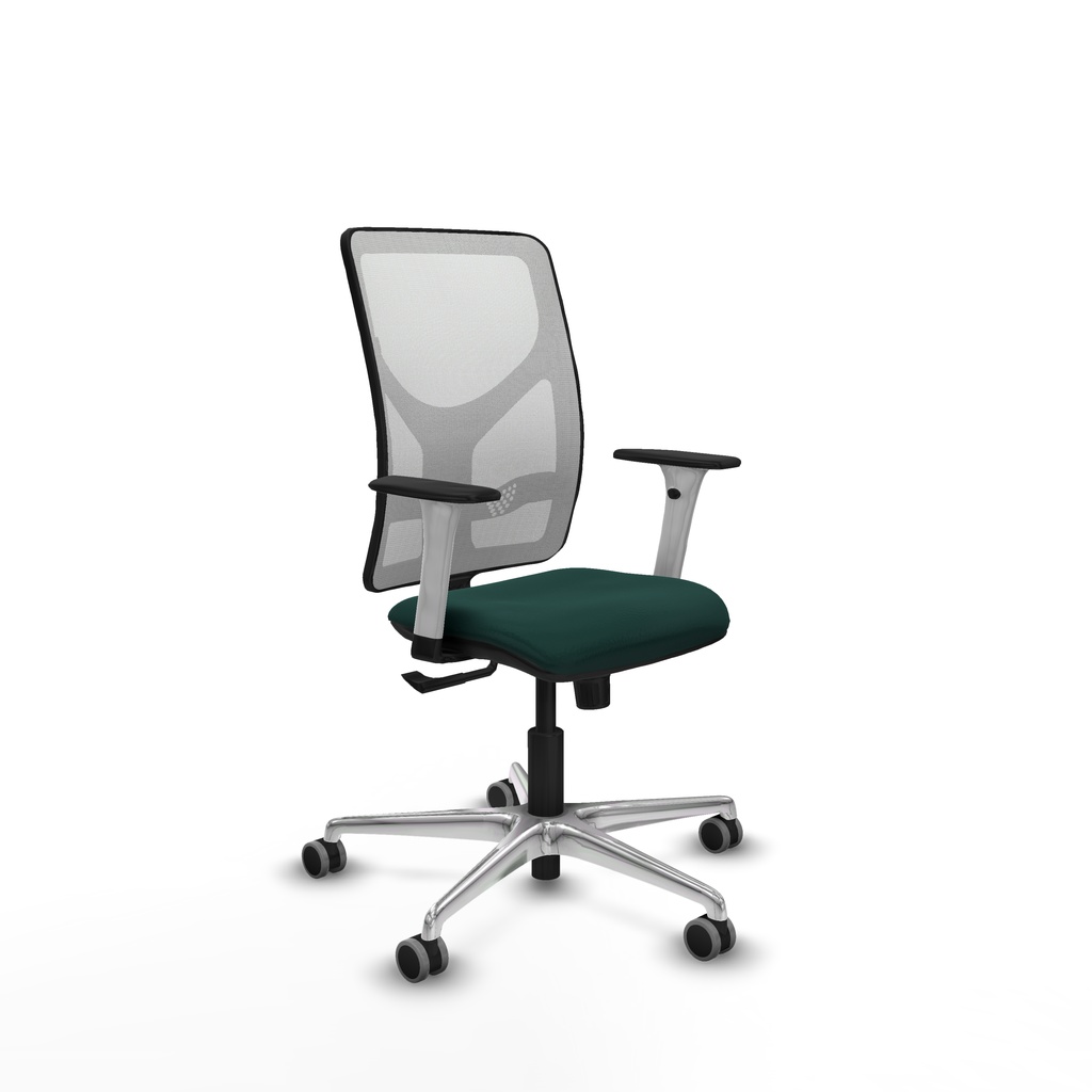 Motilla sincro malla blanca similpiel verde botella brazos blancos base aluminio  ruedas 65mm engomadas