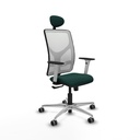 Motilla sincro malla blanca similpiel verde botella brazos blancos base aluminio cabecero fijo ruedas 65mm engomadas