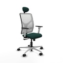 Motilla sincro malla blanca similpiel verde botella brazos blancos base aluminio cabecero fijo ruedas 65mm nailon