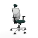 Motilla sincro malla blanca similpiel verde botella brazos 1D base blanca cabecero fijo ruedas 65mm nailon