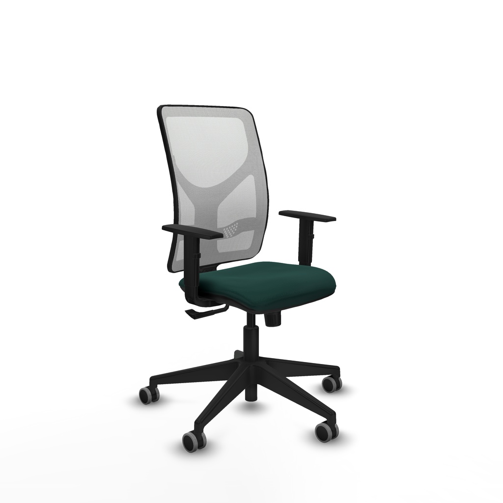 Motilla sincro malla blanca similpiel verde botella brazos 1D base piramidal  ruedas 65mm engomadas