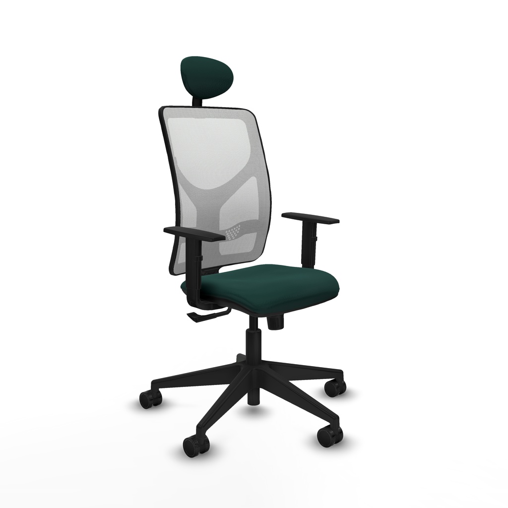 Motilla sincro malla blanca similpiel verde botella brazos 1D base piramidal cabecero fijo ruedas 65mm nailon