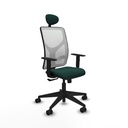 Motilla sincro malla blanca similpiel verde botella brazos 1D base piramidal cabecero fijo ruedas 65mm nailon