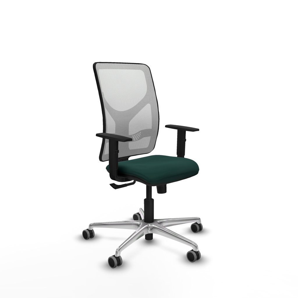 Motilla sincro malla blanca similpiel verde botella brazos 1D base aluminio  ruedas 65mm engomadas