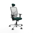 Motilla sincro malla blanca similpiel verde botella brazos 1D base aluminio cabecero fijo ruedas 65mm engomadas