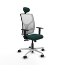 Motilla sincro malla blanca similpiel verde botella brazos 1D base aluminio cabecero fijo ruedas 65mm nailon