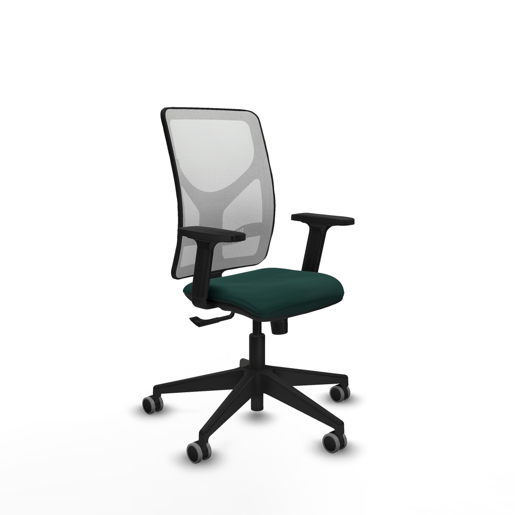 Motilla sincro malla blanca similpiel verde botella brazos 2D base piramidal  ruedas 65mm engomadas