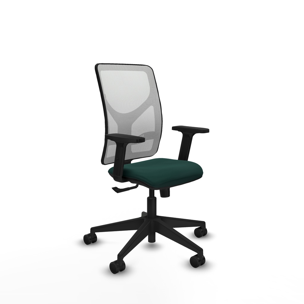Motilla sincro malla blanca similpiel verde botella brazos 2D base piramidal  ruedas 65mm nailon