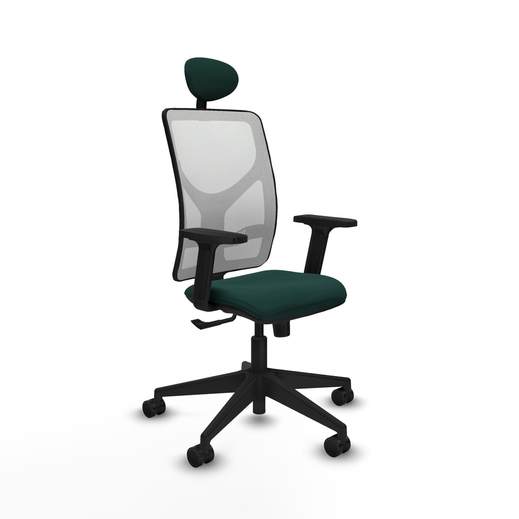 Motilla sincro malla blanca similpiel verde botella brazos 2D base piramidal cabecero fijo ruedas 65mm nailon