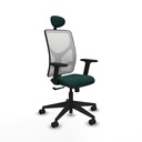 Motilla sincro malla blanca similpiel verde botella brazos 2D base piramidal cabecero fijo ruedas 65mm nailon