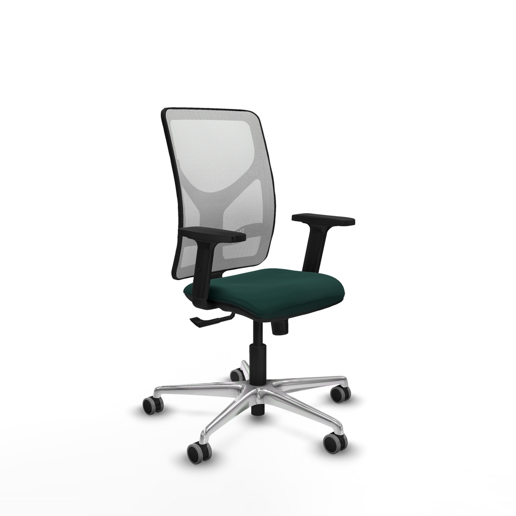 Motilla sincro malla blanca similpiel verde botella brazos 2D base aluminio  ruedas 65mm engomadas