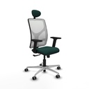 Motilla sincro malla blanca similpiel verde botella brazos 2D base aluminio cabecero fijo ruedas 65mm engomadas