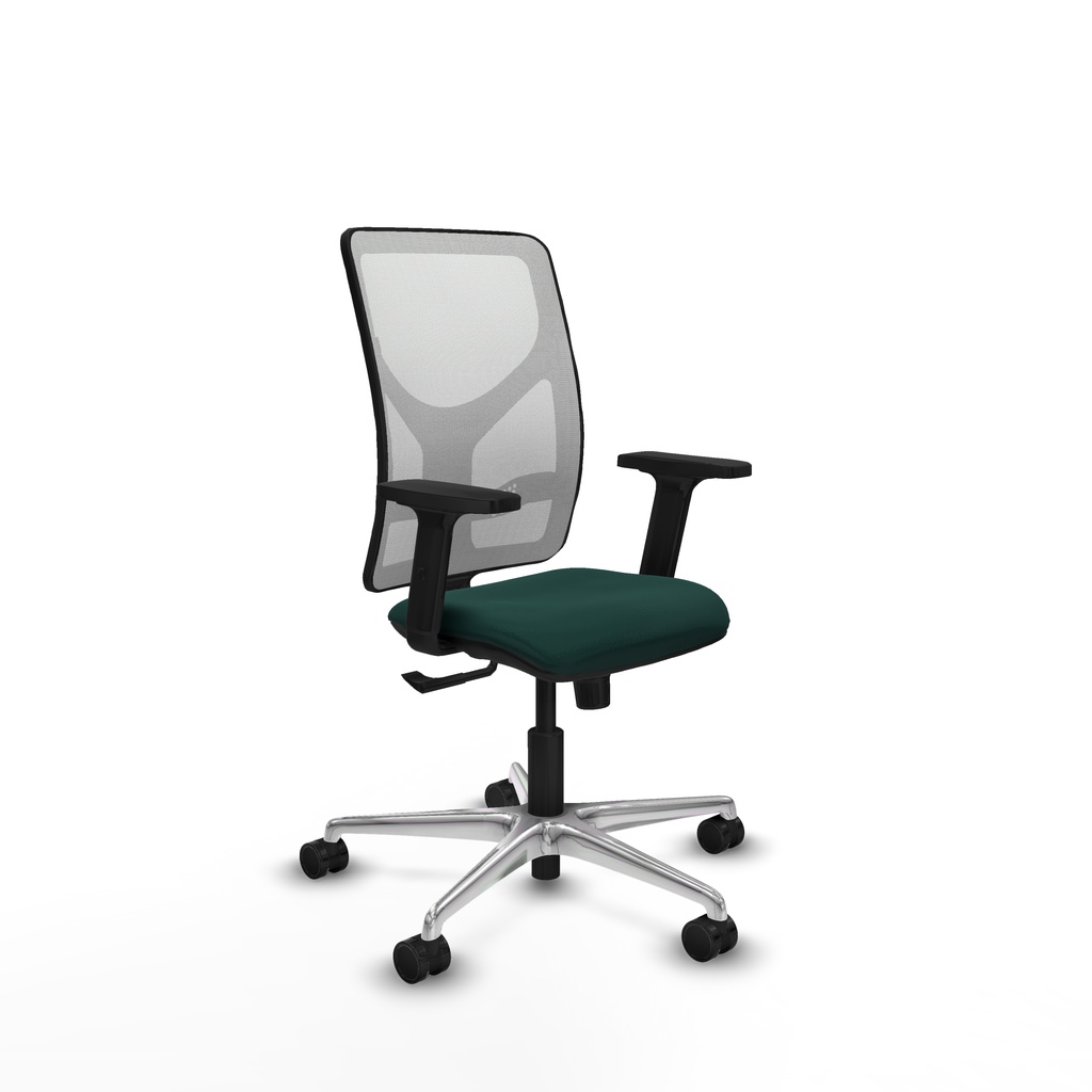 Motilla sincro malla blanca similpiel verde botella brazos 2D base aluminio  ruedas 65mm nailon