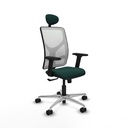 Motilla sincro malla blanca similpiel verde botella brazos 2D base aluminio cabecero fijo ruedas 65mm nailon