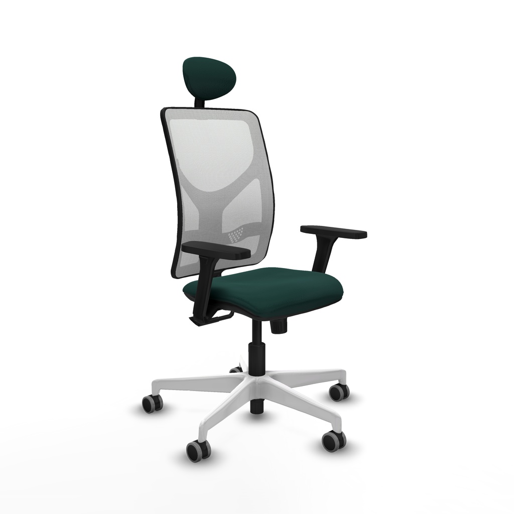 Motilla sincro malla blanca similpiel verde botella brazos 3D base blanca cabecero fijo ruedas 65mm engomadas