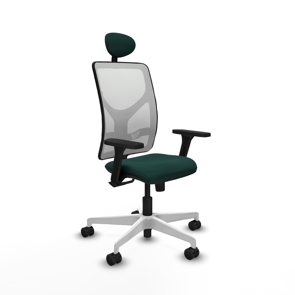 Motilla sincro malla blanca similpiel verde botella brazos 3D base blanca cabecero fijo ruedas 65mm nailon