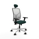 Motilla sincro malla blanca similpiel verde botella brazos 3D base blanca cabecero fijo ruedas 65mm nailon