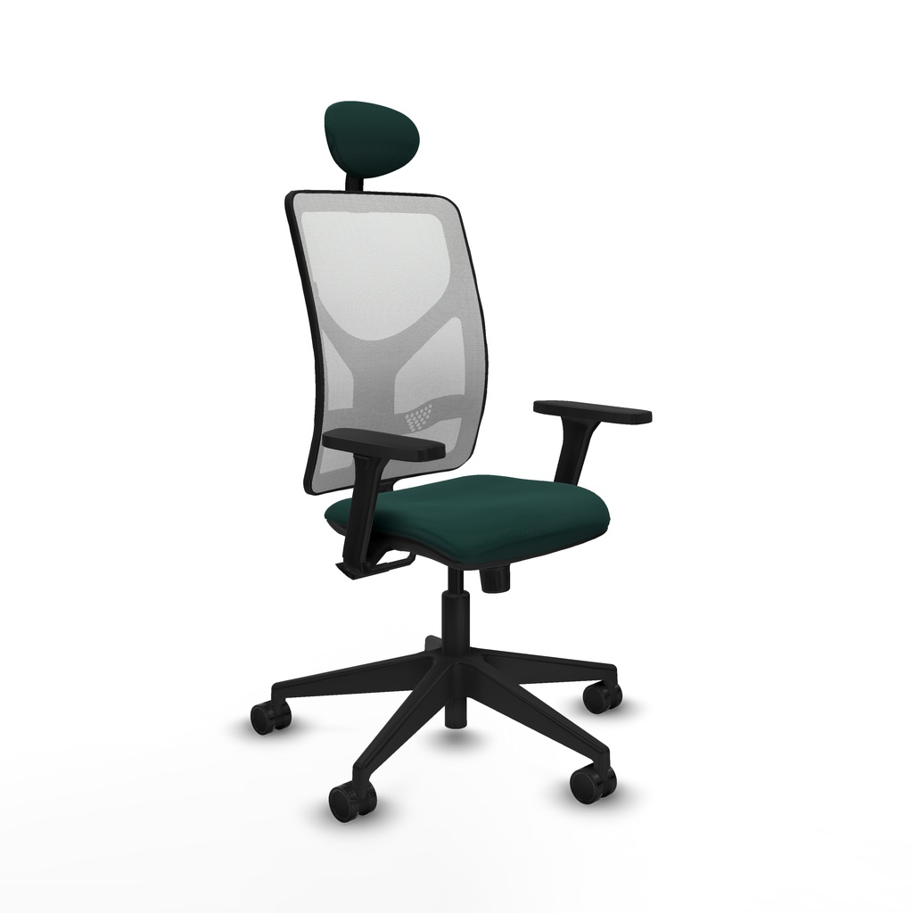 Motilla sincro malla blanca similpiel verde botella brazos 3D base piramidal cabecero fijo ruedas 65mm nailon